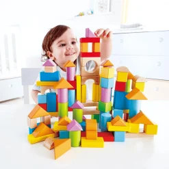 Hape 100 Bausteine aus Holz*Kinder Lernspielzeug|Konstruktionsspielzeug