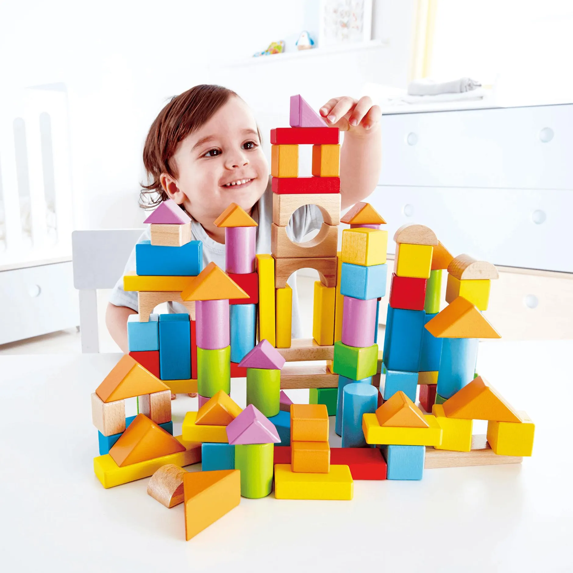 Hape 100 Bausteine aus Holz*Kinder Lernspielzeug|Konstruktionsspielzeug