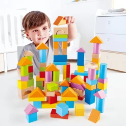 Hape 100 Bausteine aus Holz*Kinder Lernspielzeug|Konstruktionsspielzeug