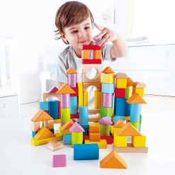 Hape 100 Bausteine aus Holz*Kinder Lernspielzeug|Konstruktionsspielzeug