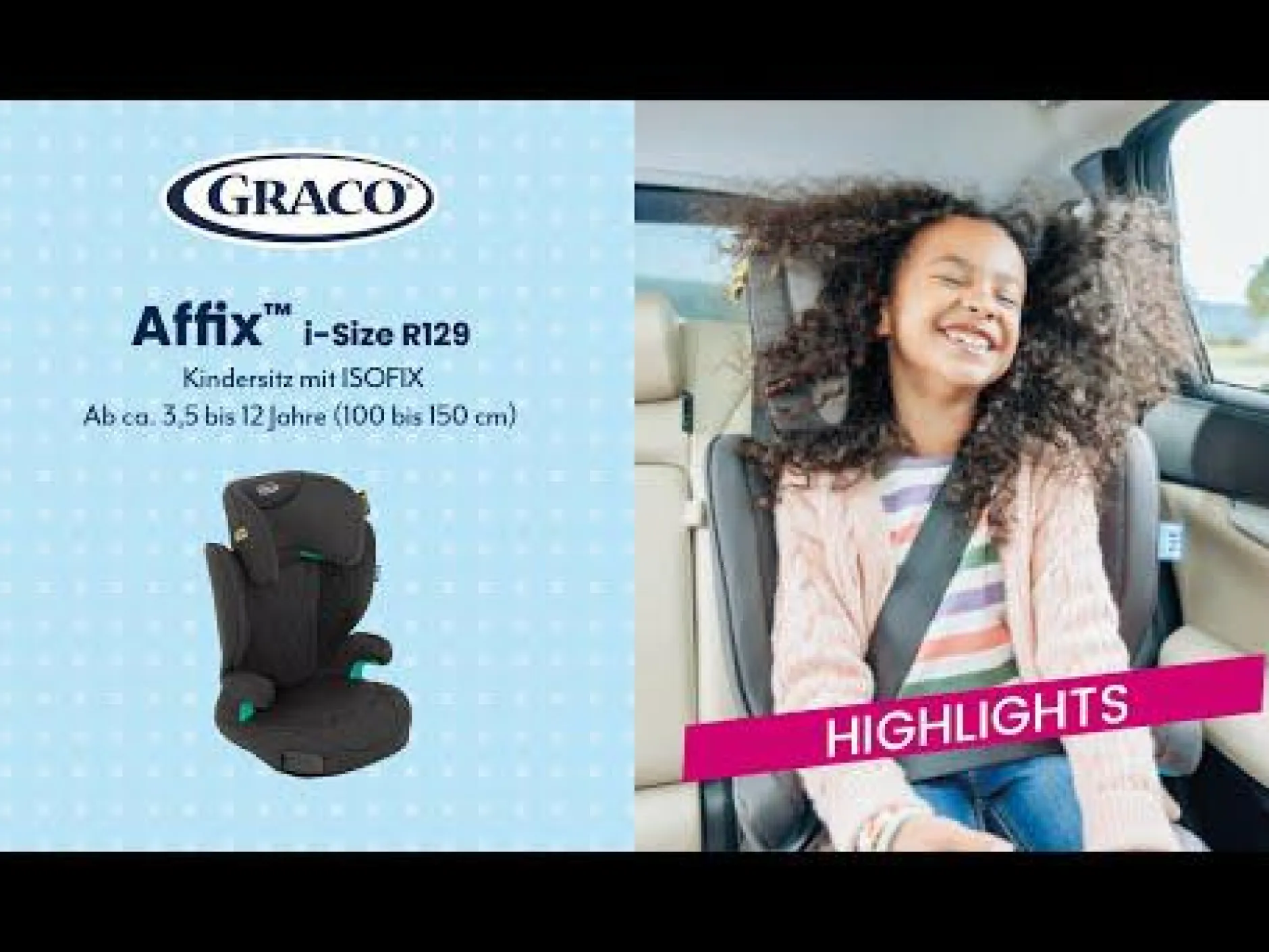 GRACO Affix i-Size R129 Midnight*Kinder Kindersitze Isofix|Kindersitze 15-36 Kg, Gruppe 2/3