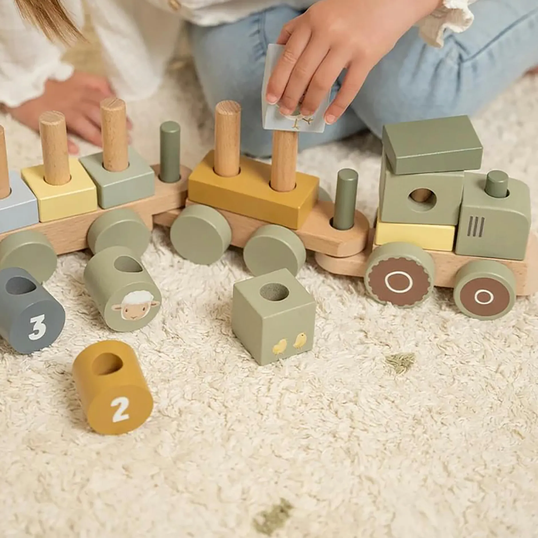 LITTLE DUTCH Bauklotzzug Traktor Little Farm*Kinder Lernspielzeug|Holzspielzeug