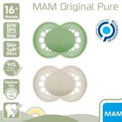 MAM Beruhigungssauger Original matt plain Silikon ab 16 Monate 2 Stück /beige* Schnuller