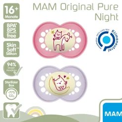 MAM Beruhigungssauger Original Night Silikon 16+ Monate 2 Stück Reh/Eule* Schnuller