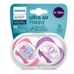 PHILIPS AVENT Beruhigungssauger Ultra Air 6-18 Monate Happy Girl - Papa Ballon SCF080/04* Schnuller