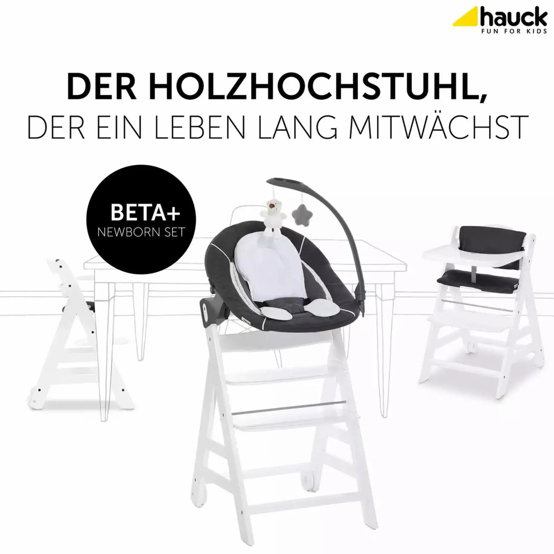 hauck Beta Newborn Set - White Melange Charcoal* Treppenhochstühle