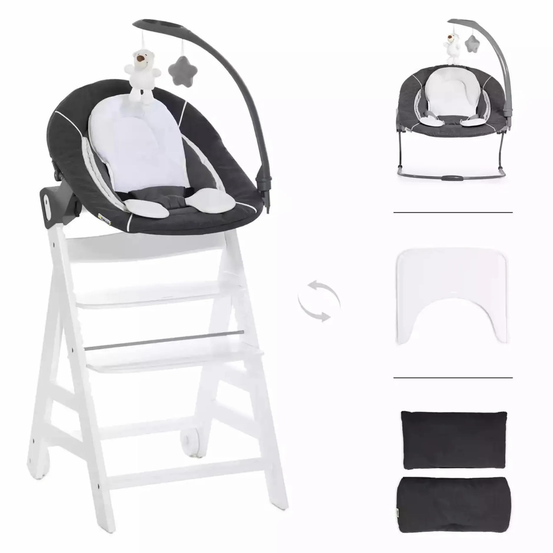 hauck Beta Newborn Set - White Melange Charcoal* Treppenhochstühle