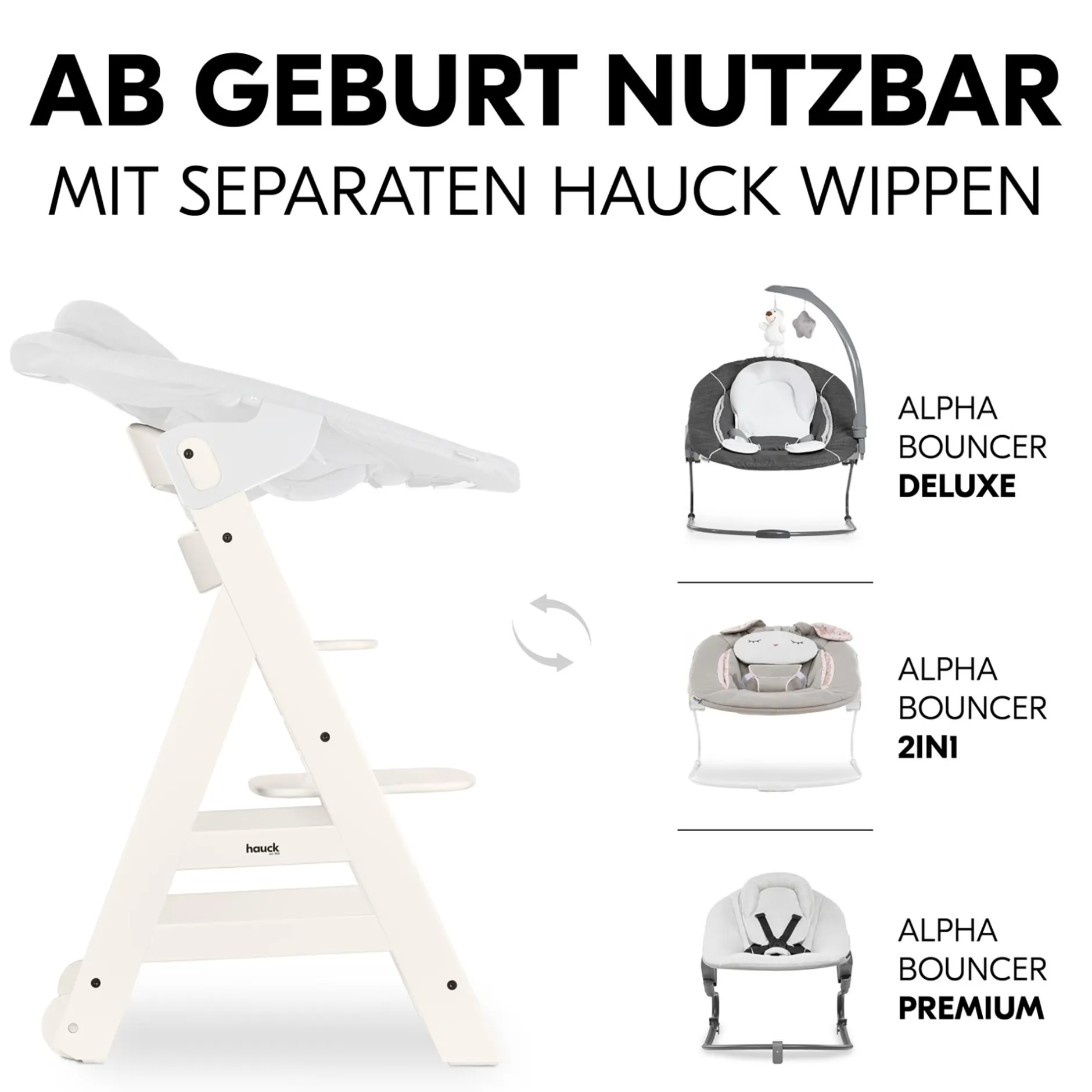 hauck Beta+ White mit Sitzauflage Anthrazit* Treppenhochstühle