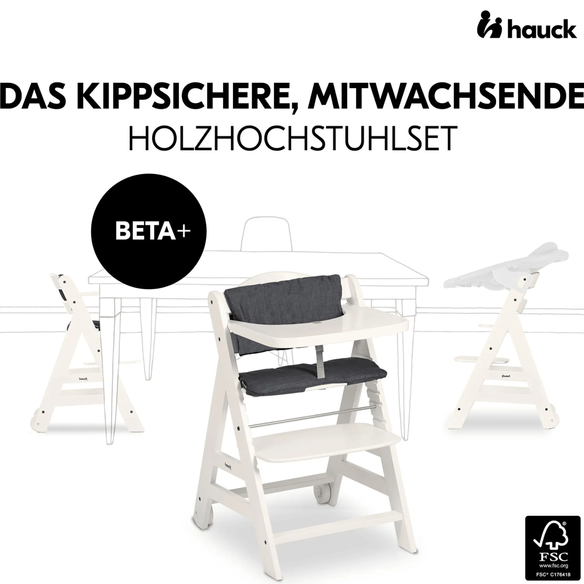hauck Beta+ White mit Sitzauflage Anthrazit* Treppenhochstühle