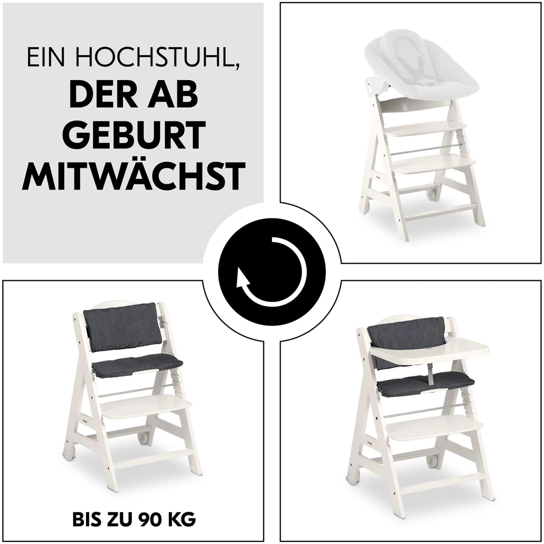hauck Beta+ White mit Sitzauflage Anthrazit* Treppenhochstühle