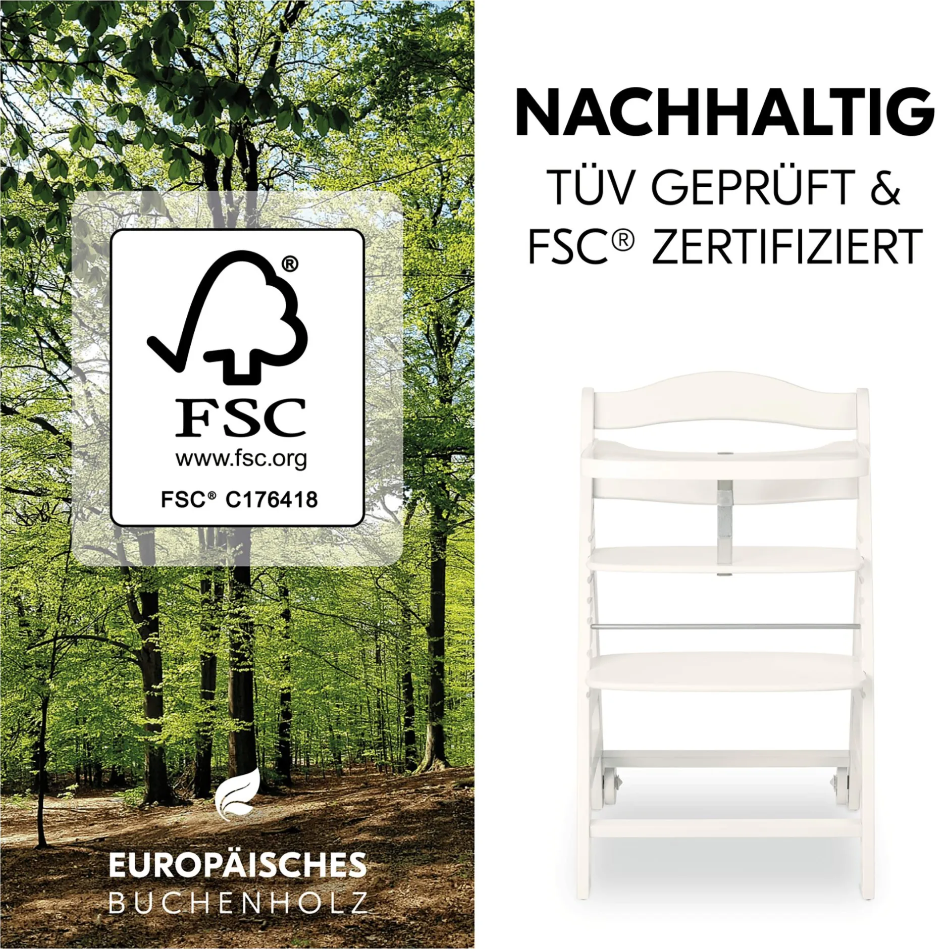 hauck Beta+ White mit Sitzauflage Anthrazit* Treppenhochstühle