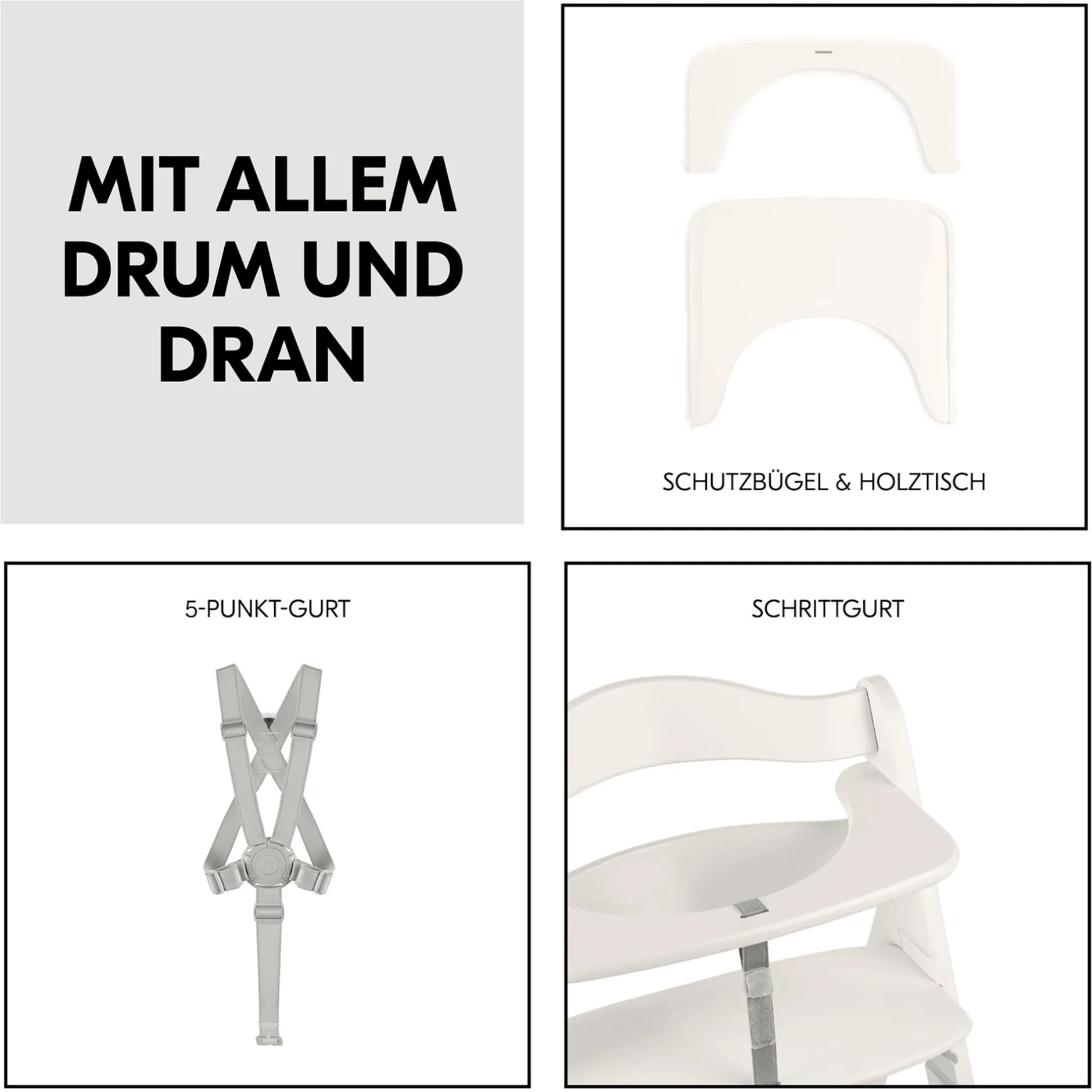 hauck Beta+ White mit Sitzauflage Anthrazit* Treppenhochstühle