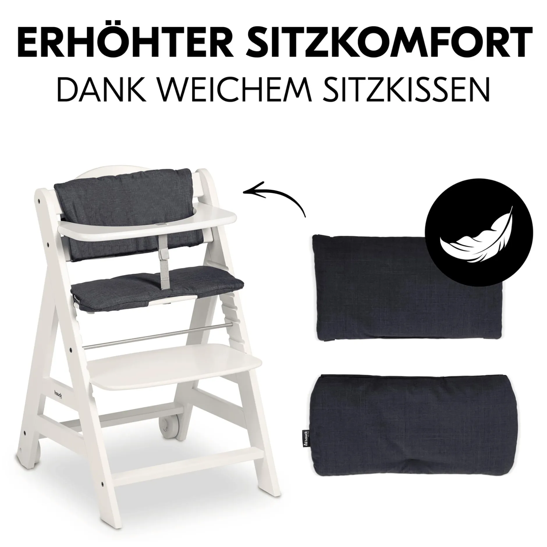 hauck Beta+ White mit Sitzauflage Anthrazit* Treppenhochstühle