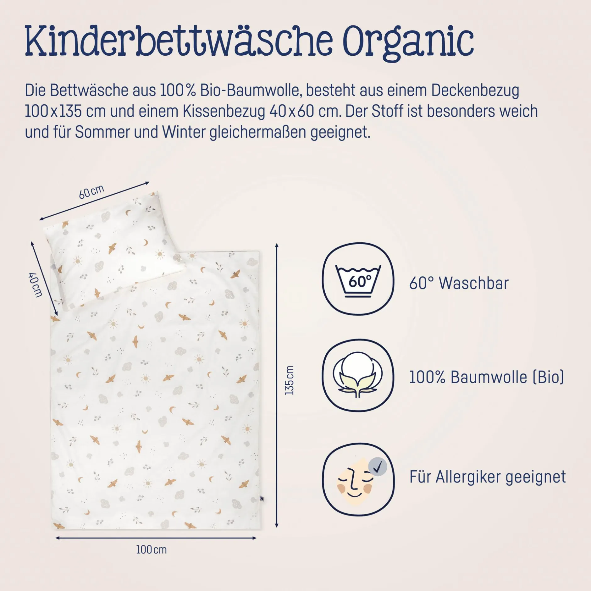 Zu00f6llner Bettwäsche Organic Night & Day 100x135 cm* Babybettwäsche