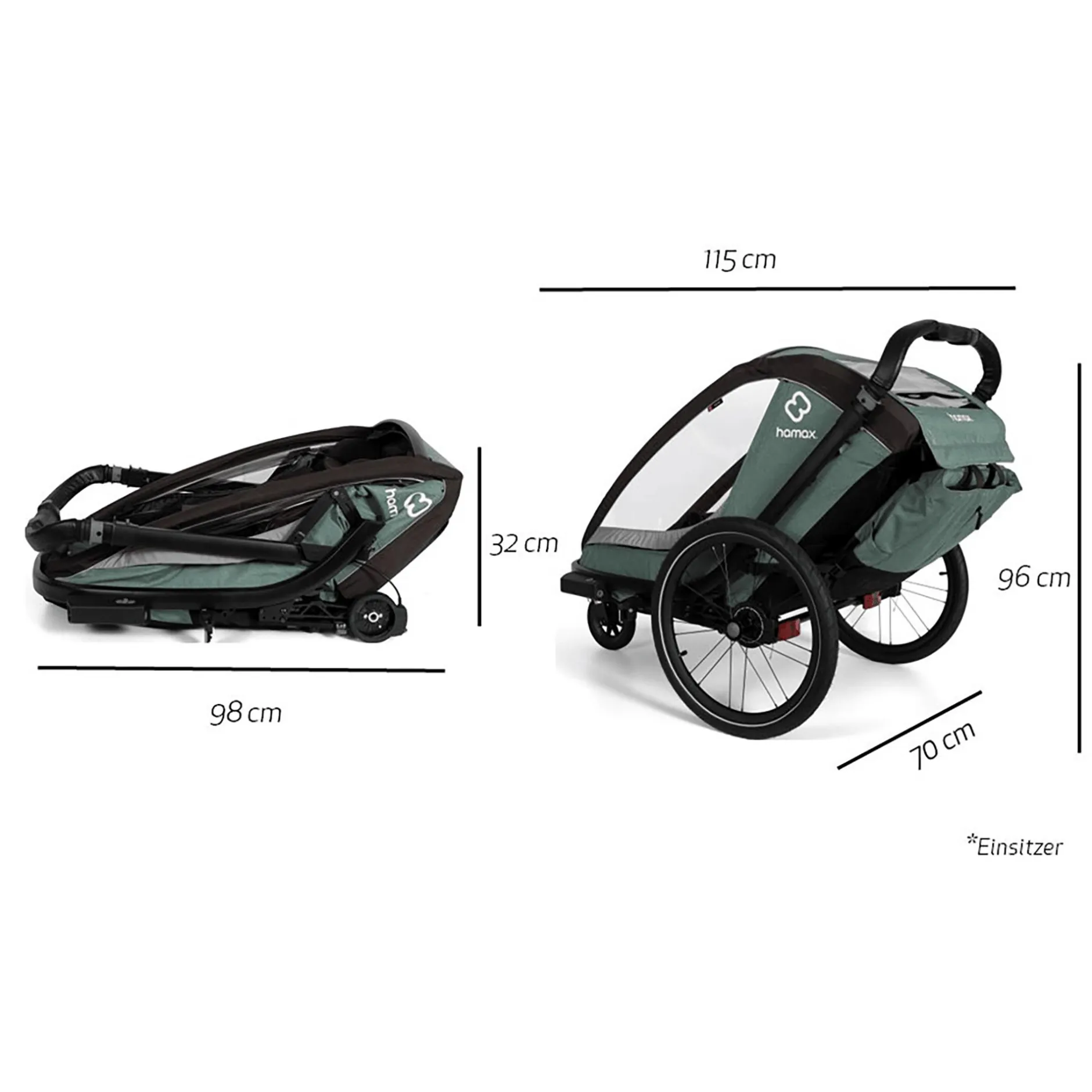 hamax Cocoon One Einsitzer Green/Black* Fahrradanhänger
