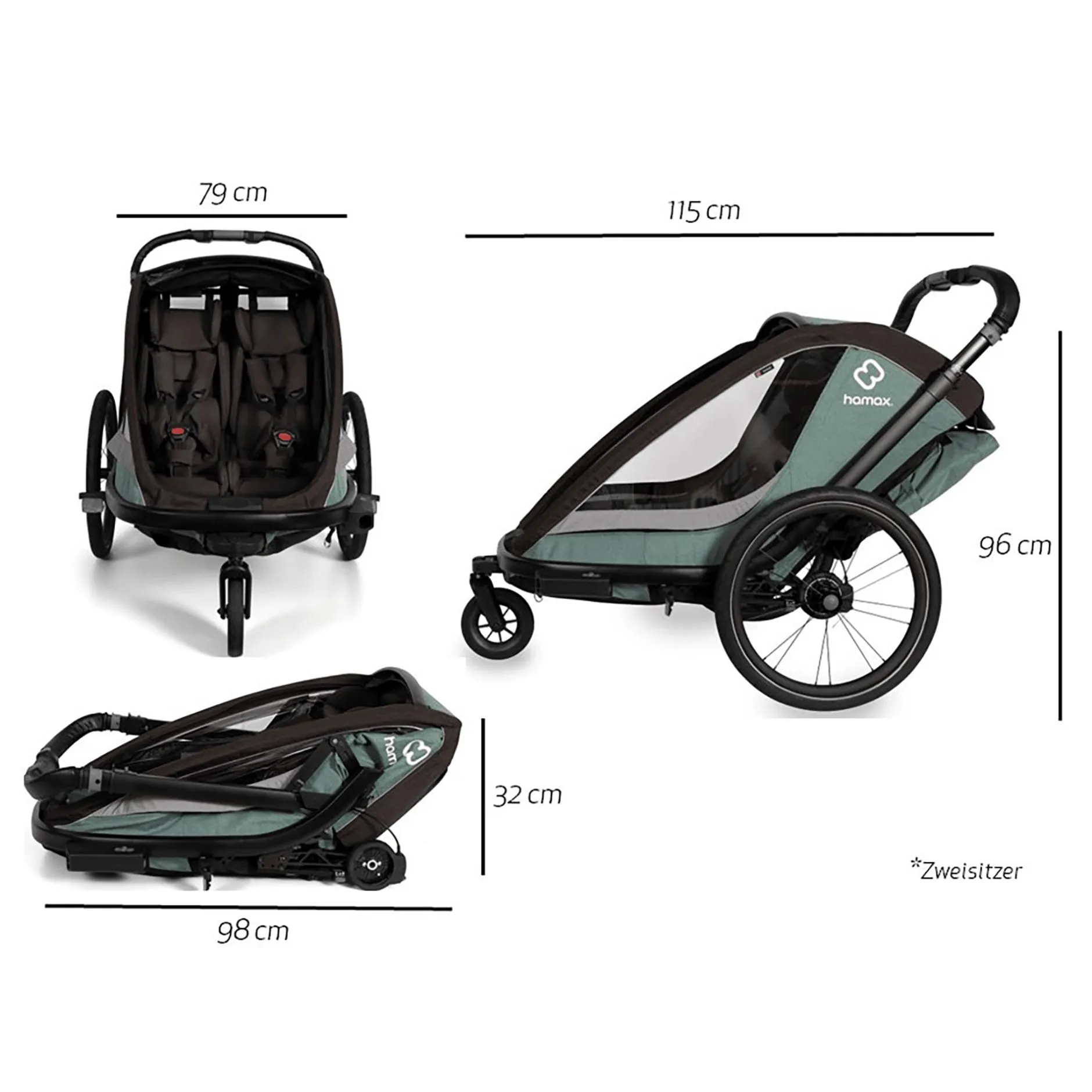 hamax Cocoon Zweisitzer Green/Black* Fahrradanhänger