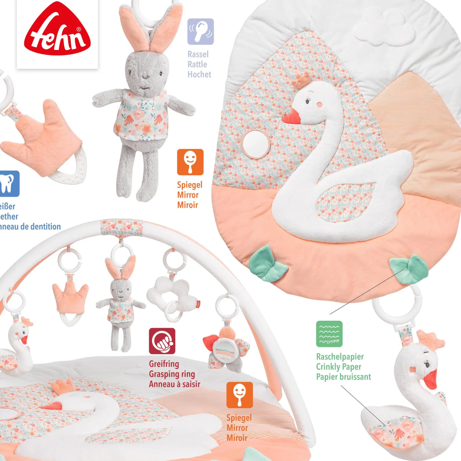 fehn 3-D-Activity-Decke Schwanensee Rosa/* Spielbögen
