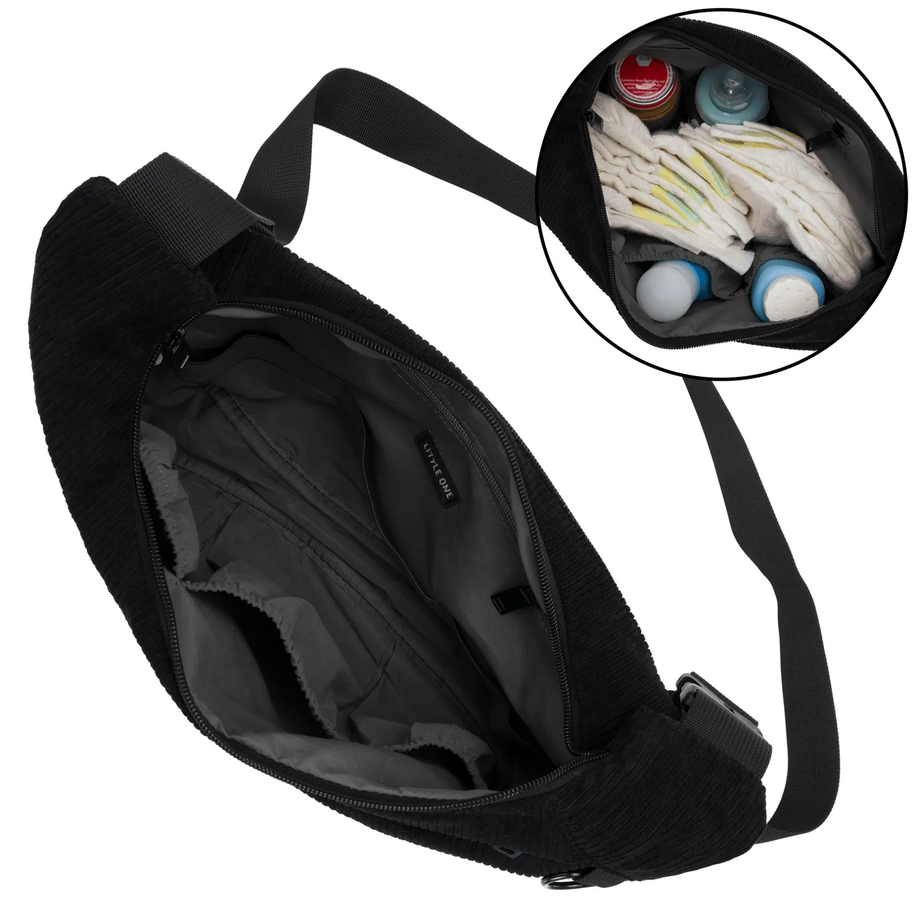 LITTLE ONE Daybag Cordy Black* Wickeltaschen