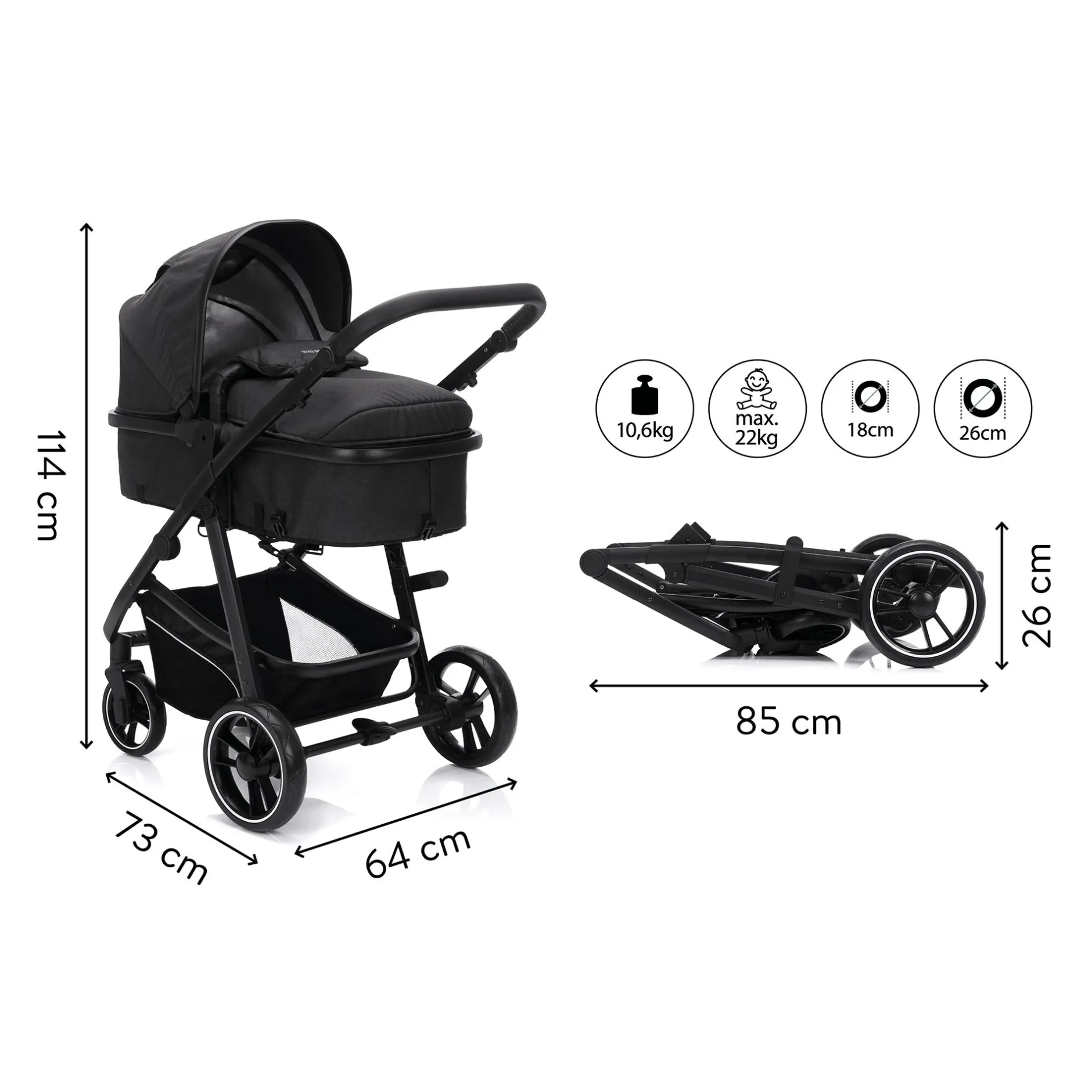 LITTLE ONE Denver 2in1 Anthrazit Melange*Kinder Buggys|Kombi-Kinderwagen
