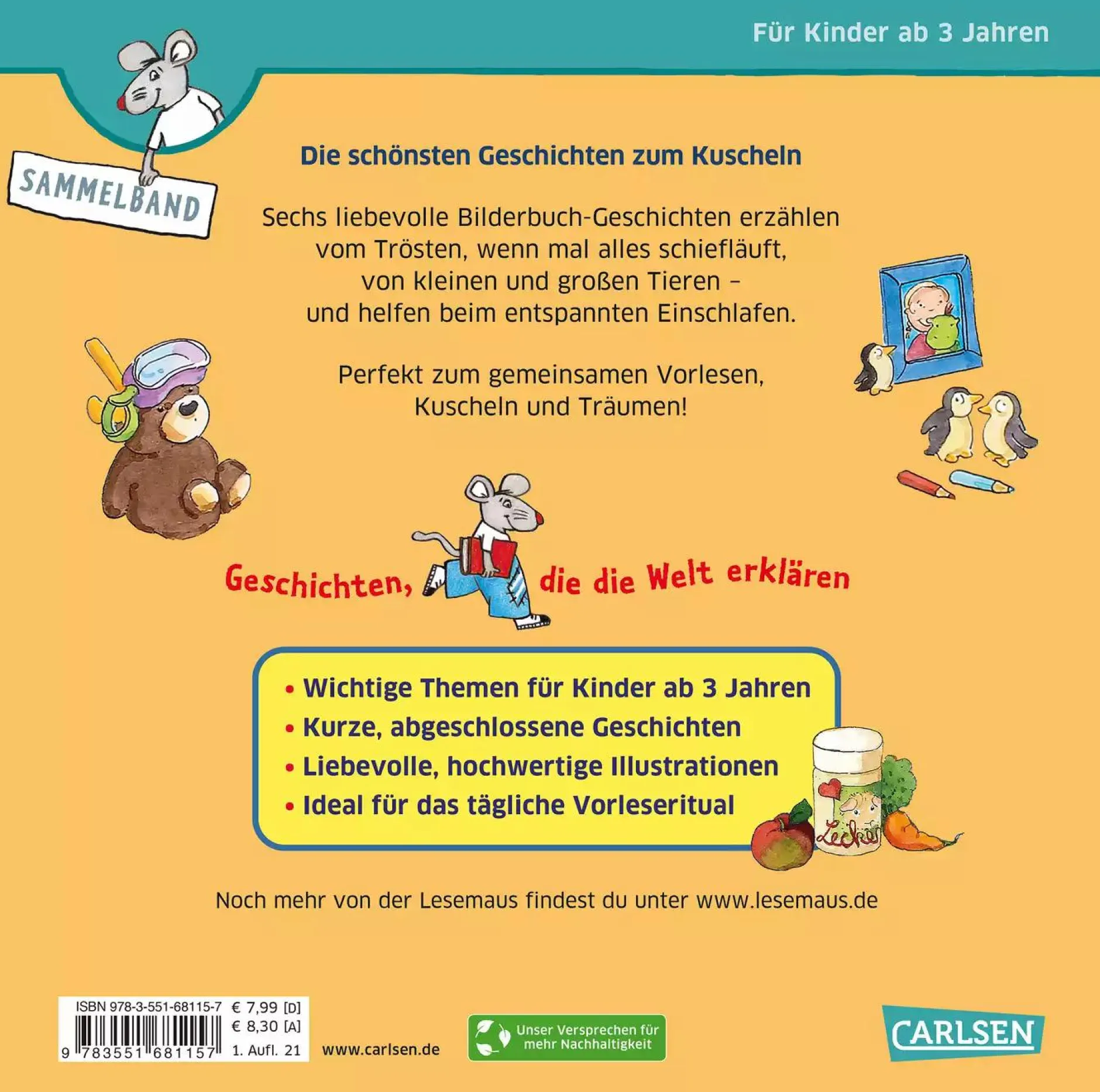 CARLSEN Die schönsten Geschichten zum Kuscheln*Kinder Kinderbücher|Spielzeug Ab 3 Jahren