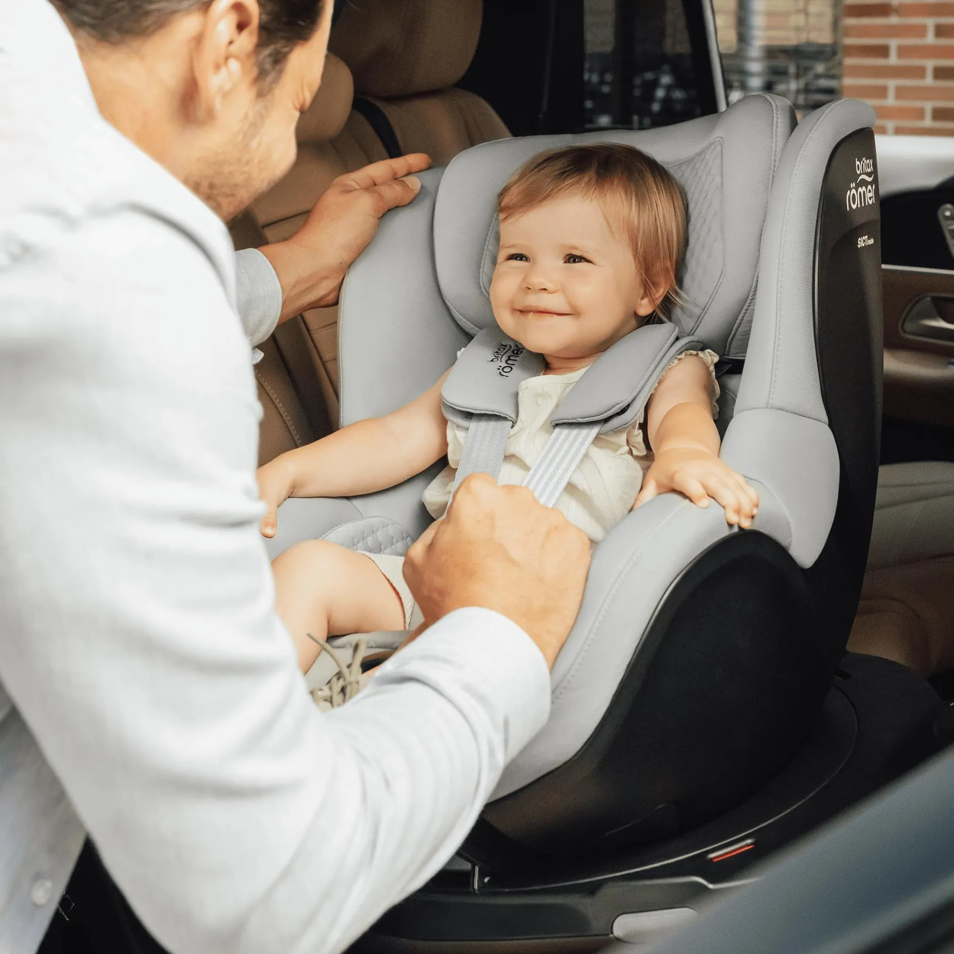 Britax Diamond DUALFIX 5Z Lux Linen Grey Diamond*Kinder Reboarder 0-18 Kg, Gruppe 0+/1
