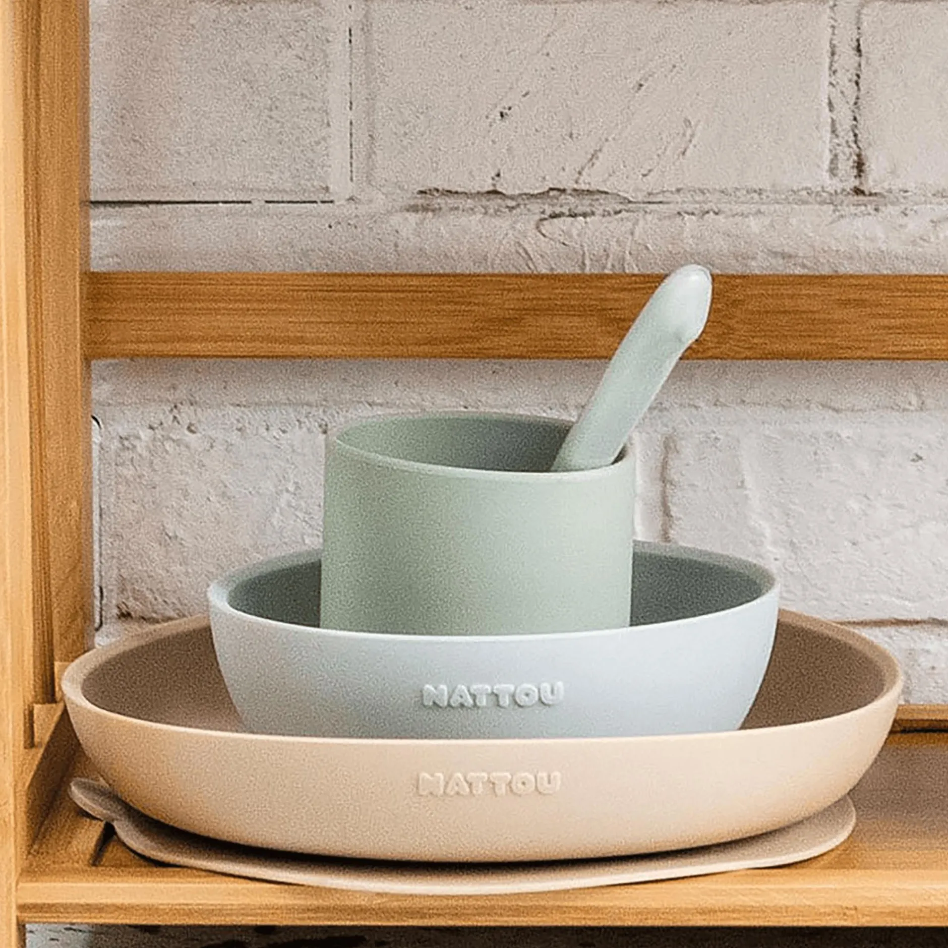 Nattou Esslern-Set sand/grün* Besteck & Geschirr