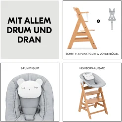 hauck Hochstuhl mit Newborn Set Alpha Premium Nature Grey* Treppenhochstühle