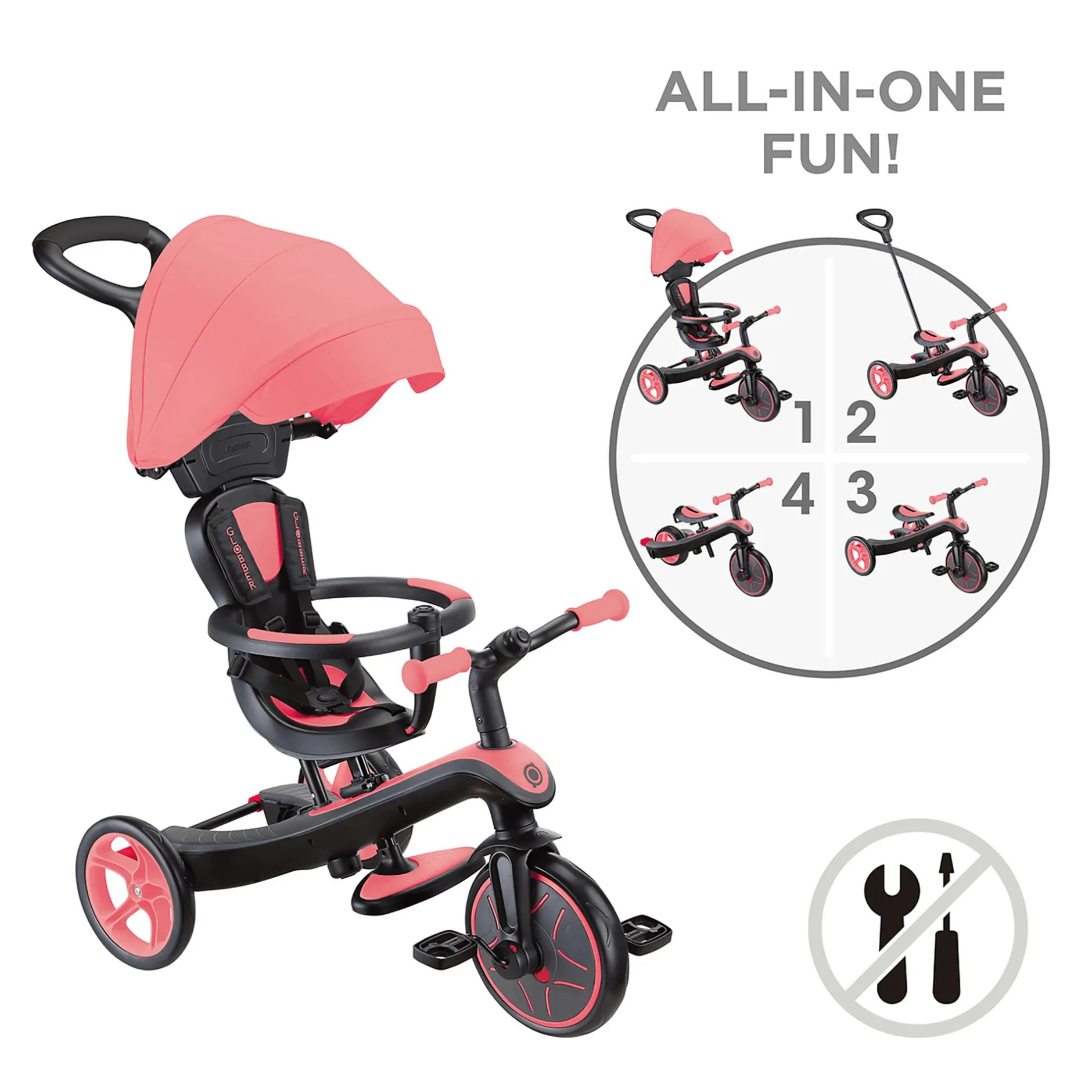 GLOBBER 4in1 Explorer Trike Coral Pink*Kinder Kinderfahrzeuge