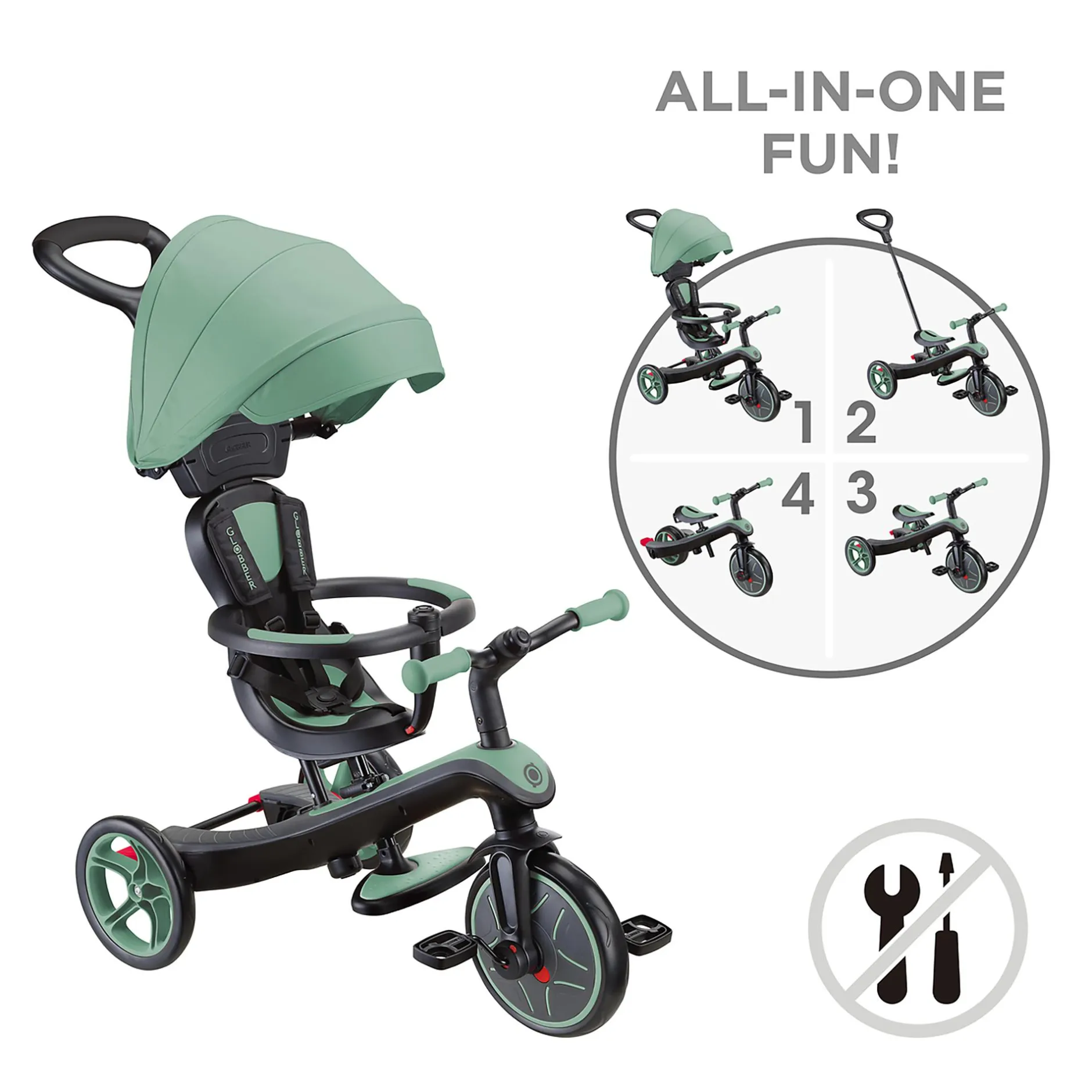 GLOBBER 4in1 Explorer Trike Olivgrün*Kinder Kinderfahrzeuge