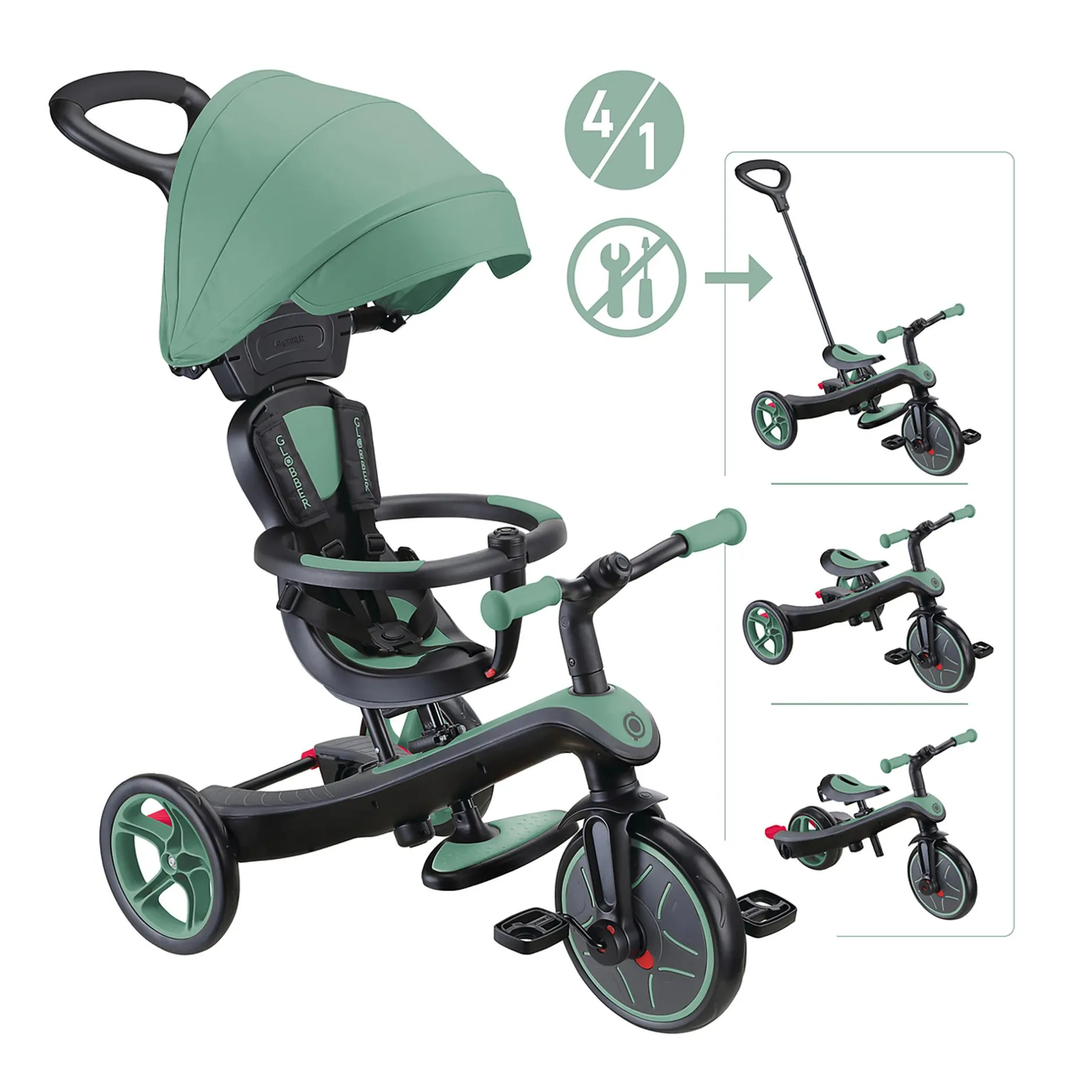 GLOBBER 4in1 Explorer Trike Olivgrün*Kinder Kinderfahrzeuge