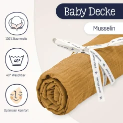 Zu00f6llner Kuscheldecke aus Baumwollmusselin Zimt* Bettausstattung