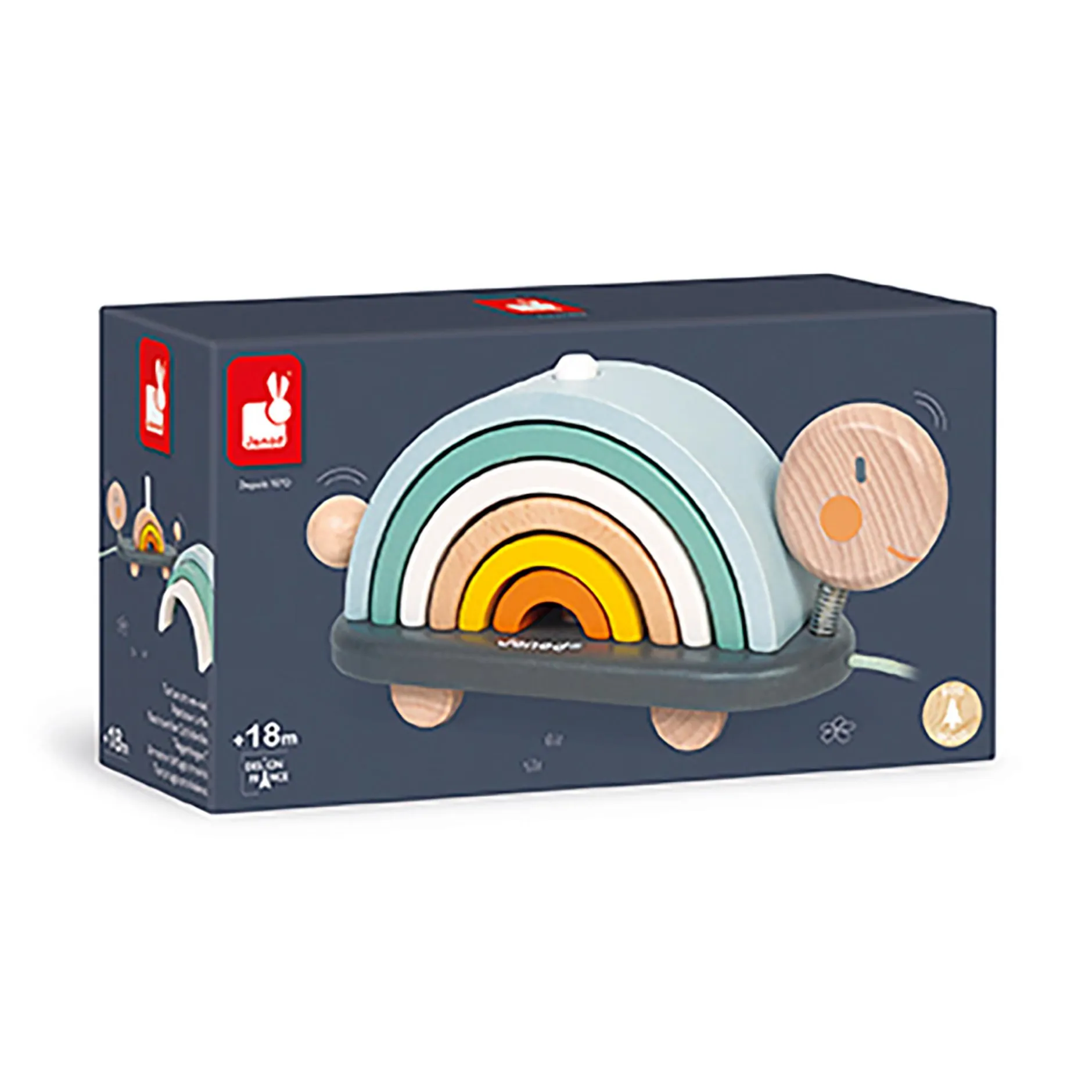 Janod Nachziehtier Schildkröte Regenbogen Sweet Cocoon*Kinder Lernspielzeug|Holzspielzeug