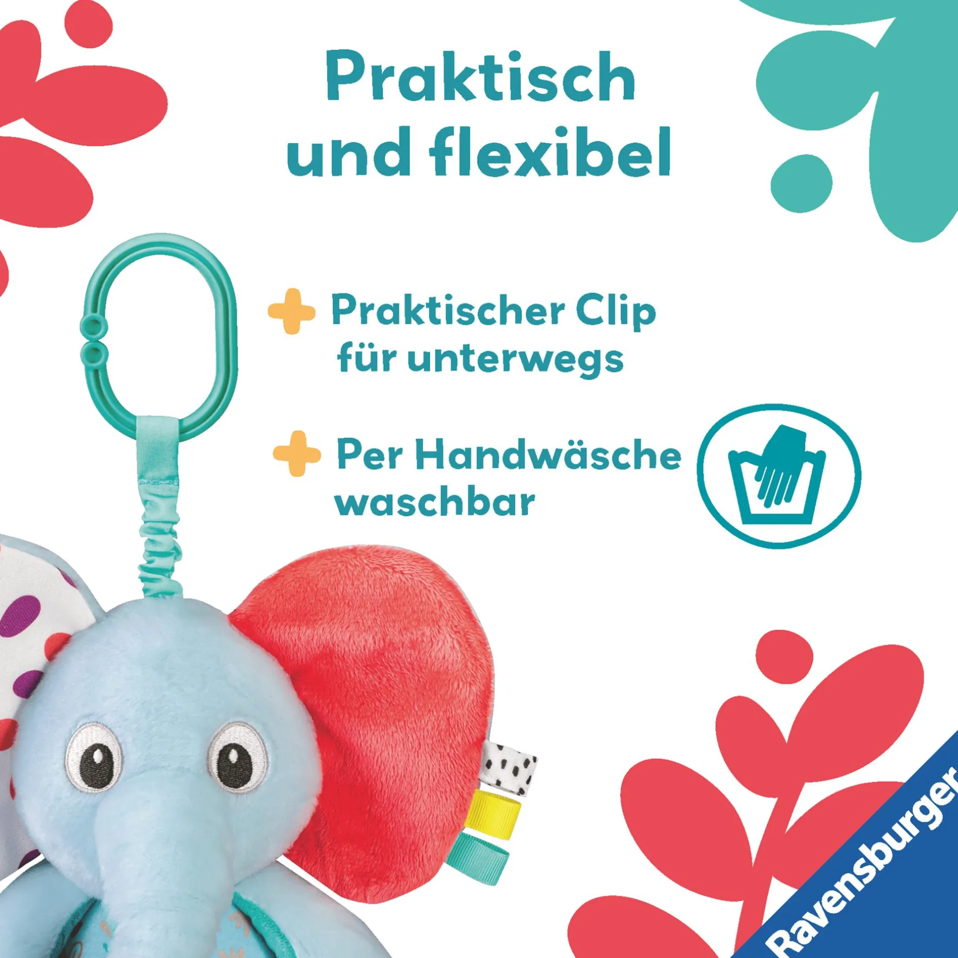 Ravensburger Play+ Entdecker-Elefant* Rasseln & Greiflinge|Kuscheltiere