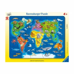Ravensburger Rahmenpuzzle Weltkarte mit Tieren*Kinder Lernspielzeug|Spielzeug Ab 4 Jahren