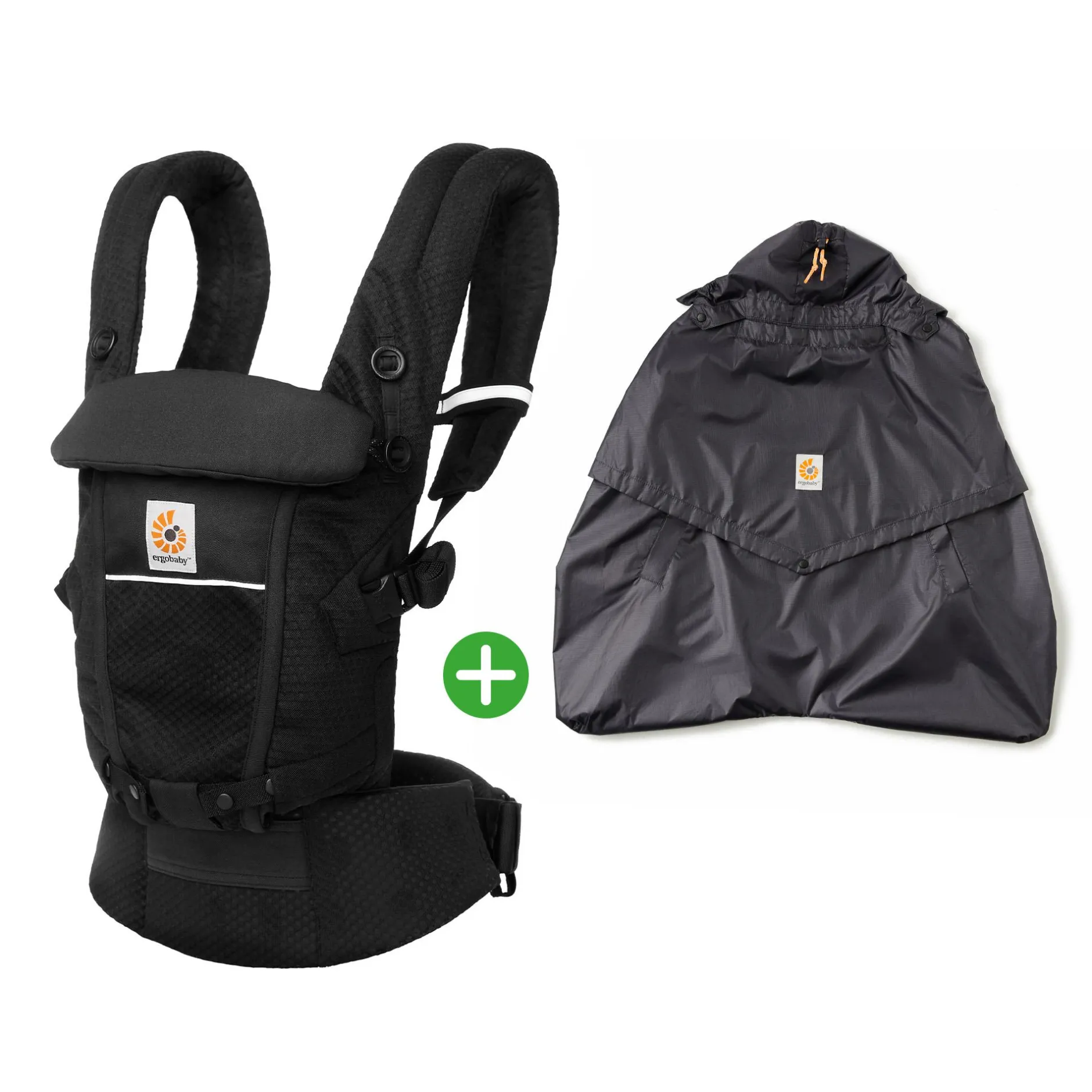ERGObaby Set Adapt Soft Flex Mesh Onyx Black mit Rain & Wind Carrier Cover* Babytragen