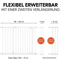 hauck Set Clear Step 2 mit 21 cm Verlängerung White* Tür- & Treppenschutzgitter