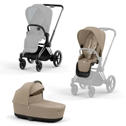cybex PLATINUM Set e-Priam Rahmen Chrome Black mit Wanne Lux und Sitzpaket Cozy*Kinder Kinderwagen Komplettsets|Kombi-Kinderwagen