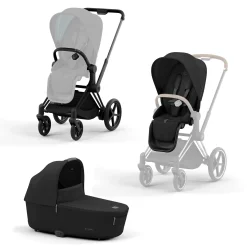 cybex PLATINUM Set e-Priam Rahmen Matt Black mit Wanne Lux und Sitzpaket Sepia Black*Kinder Kinderwagen Komplettsets|Kombi-Kinderwagen