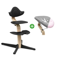 STOKKE Set Nomi® Hochstuhl Buche Natural Black mit Newborn Set Black Grey/Pink* Treppenhochstühle