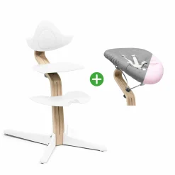 STOKKE Set Nomi® Hochstuhl Buche White mit Newborn Set White Grey/Pink* Treppenhochstühle