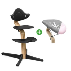 STOKKE Set Nomi® Hochstuhl Oak Black mit Newborn Set Black Grey/Pink* Treppenhochstühle