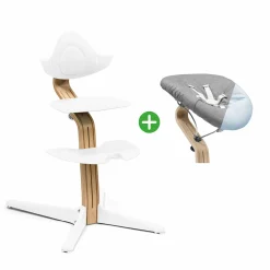 STOKKE Set Nomi® Hochstuhl Oak White mit Newborn Set White Grey/Blue* Treppenhochstühle