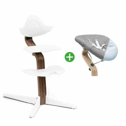 STOKKE Set Nomi® Hochstuhl Walnut White mit Newborn Set White Grey/Blue* Treppenhochstühle