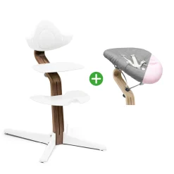 STOKKE Set Nomi® Hochstuhl Walnut White mit Newborn Set White Grey/Pink* Treppenhochstühle