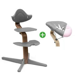 STOKKE Set Nomi® Hochstuhl Walnut Grey mit Newborn Set Grey Grey/Pink* Treppenhochstühle