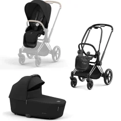 cybex PLATINUM Set Priam Rahmen Chrome Black mit Wanne Lux und Sitzpaket Sepia Black*Kinder Kinderwagen Zubehör|Kombi-Kinderwagen