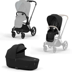 cybex PLATINUM Set Priam Rahmen Matt Black mit Wanne Lux und Sitzpaket Sepia Black*Kinder Kinderwagen Zubehör|Kombi-Kinderwagen