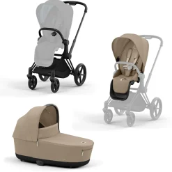 cybex PLATINUM Set Priam Rahmen Matt Black mit Wanne Lux und Sitzpaket Cozy*Kinder Kinderwagen Zubehör|Kombi-Kinderwagen