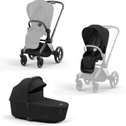 cybex PLATINUM Set Priam Rahmen Rosegold  mit Wanne Lux und Sitzpaket Sepia Black*Kinder Kombi-Kinderwagen|Kinderwagen Zubehör