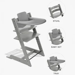 STOKKE Set Tripp Trapp® Storm Grey mit Baby Set und Tablett* Treppenhochstühle